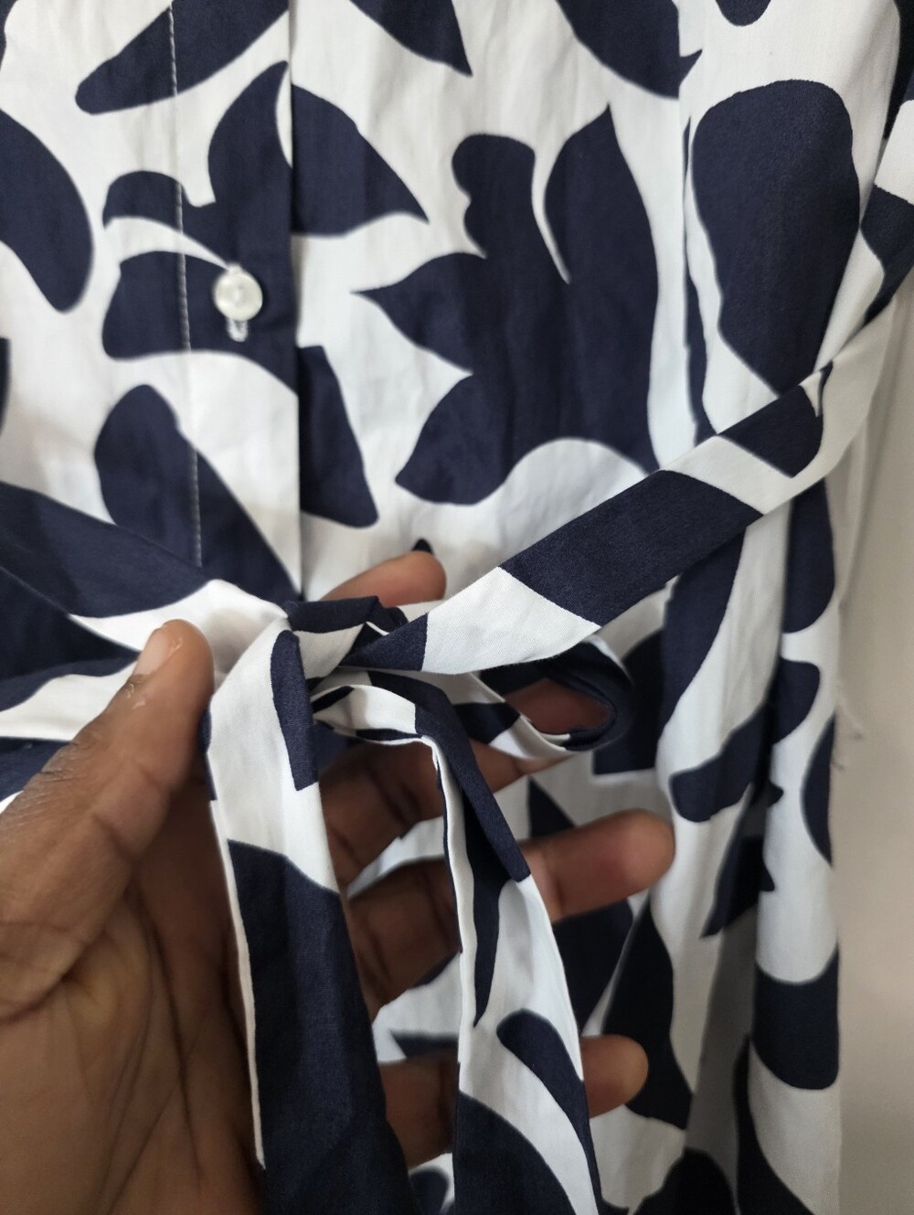 MSK Black White Abstract Print Shirt Dress XL Puff Sleeve Belted Button Front - Picture 5 of 9